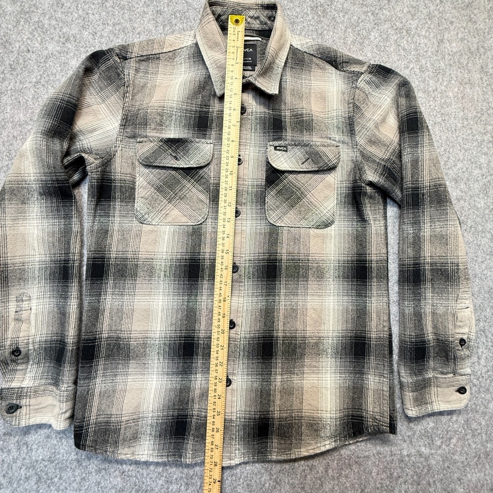 RVCA Flannel Shirt Men S Regular Fit Heavy Cotton Gray Plaid MH507HIG - Picture 4 of 8